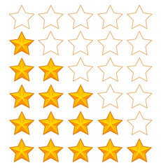 Product rating or customer review feedback with gold stars. Flat vector icons for apps and websites. Rate set