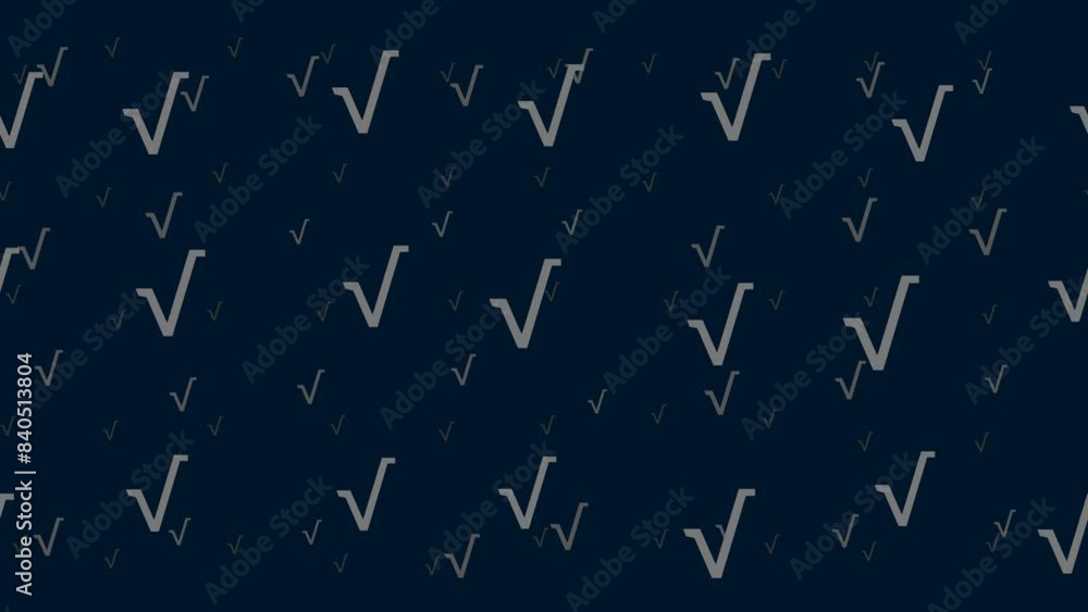 Poster square root symbols float horizontally from left to right. parallax fly effect. floating symbols are