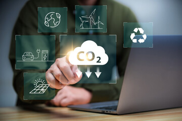 Sustainable development and green business based on renewable energy,  co2 reduce emissions and carbon footprint to limit global warming and climate change.