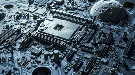 Fototapeta premium Graphic of Graphical representation of futuristic technology on the lunar surface