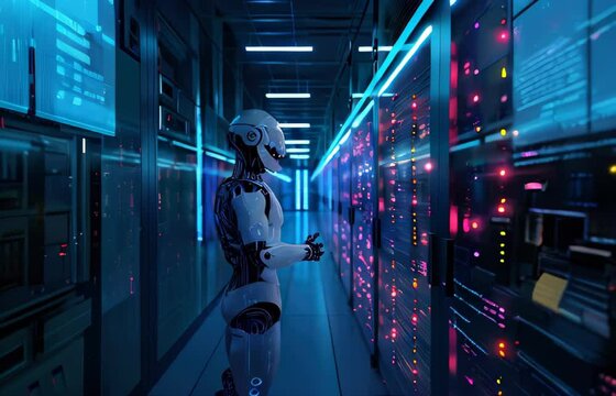 Slow motion video of a Humanoid Robot Interacting with Virtual Interfaces in Data Center