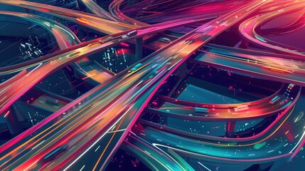 Illustration of a network of roads and highways merging together to form the Information Superhighway