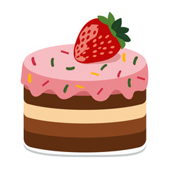 Raspberry cake. Sweet dessert. Layered fruit cake. Vector illustration isolated on white background	