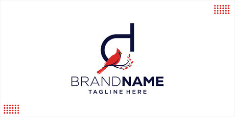 Creative Bird Logo Design Perched on the Letter D, Design Inspiration, Illustration, Vector