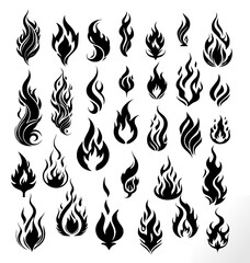 Fire icons large collection. vector fire icon set for warning, explosive, explosion, flammable, fireplace, dangerous, unsafe etc sign.