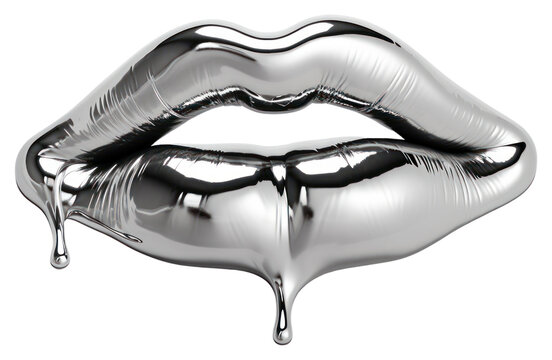 PNG 3d render of lip chrome metal white background.