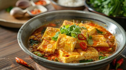 Delicious with sweet and sour flavor, featuring square pieces of acacia omelet, served in a bowl with vibrant ingredients