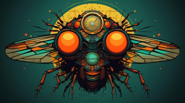 Compound eyes vision flat design front view microscopic theme cartoon drawing Complementary Color Scheme