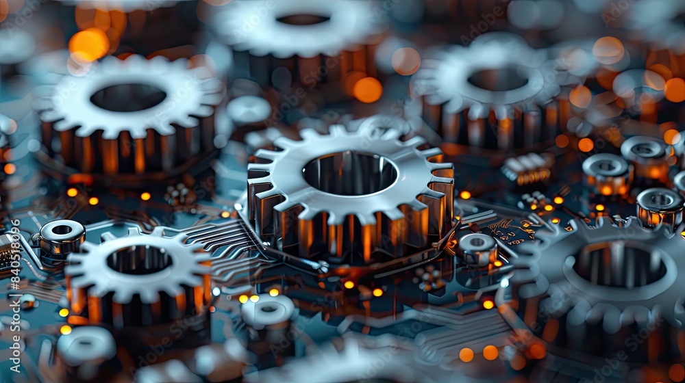 Aufkleber digital gears digital gears mesh seamlessly on a circuit board, representing the intricate workings 