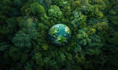 Atmospheric aerial view of the green forest with the earth Demonstrate the concept of preserving the top ecosystem and natural environment and Save Earth.