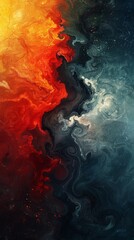 Ethereal and Demonic Balance: Minimalist Digital Painting of Duality in Realms with Stark Color Contrast