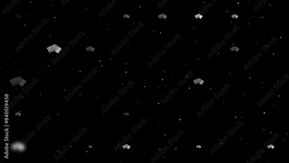 Poster template animation of evenly spaced playing cards symbols of different sizes and opacity. animation 