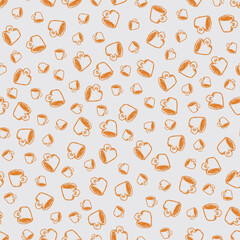 Vector hand drawn coffee cups seamless pattern. Scattered Espresso hot drink monochrome repeat pattern. Suitable for wallpaper, textile and restaurant menu design.