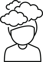 Line art illustration of a person with clouds above their head, depicting thought or dreaminess