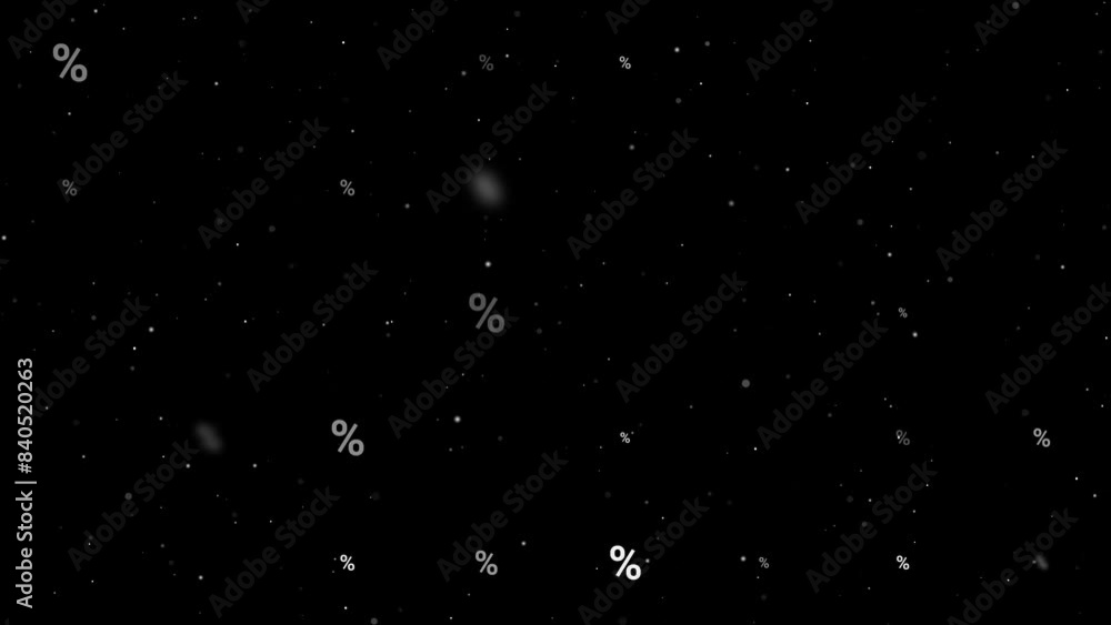 Poster template animation of evenly spaced percent symbols of different sizes and opacity. animation of tra