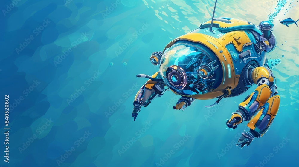 Aufkleber imaginary subsea drone or robot for exploring deep underwater and monitoring sea bottom. modern remo