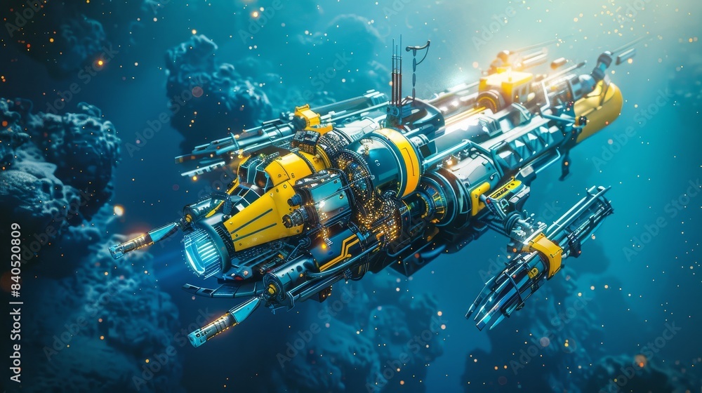 Aufkleber imaginary subsea drone or robot for deep underwater exploration and monitoring the sea bottom. an au