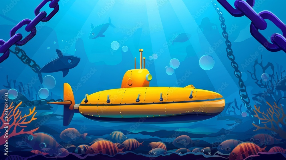Aufkleber drone or robot exploring seabed autonomously with camera. sunlight shining through water and seabed 