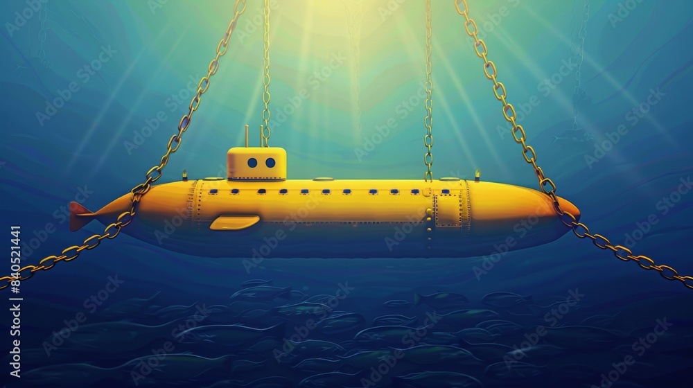 Aufkleber a drone or robot exploring the seabed underwater with a camera. sunlight shining through water and r