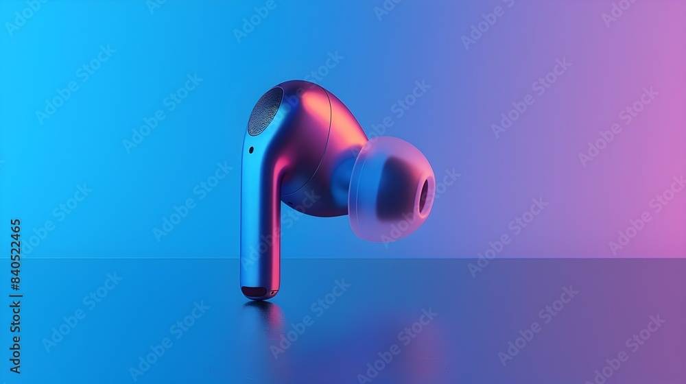 Poster sleek wireless earbud with vibrant gradient background in 3d render