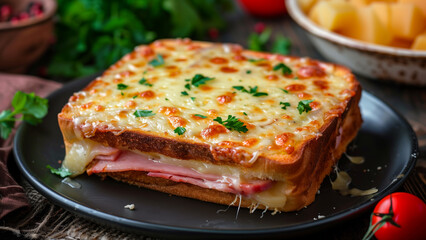 French Cuisine Classic: A Hot Croque Monsieur on a Plate