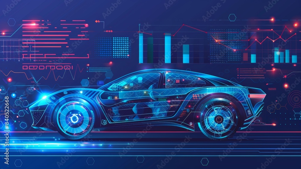 Poster diagnostic system diagnostic auto in hud ui style. futuristic car service, scanning and auto data an