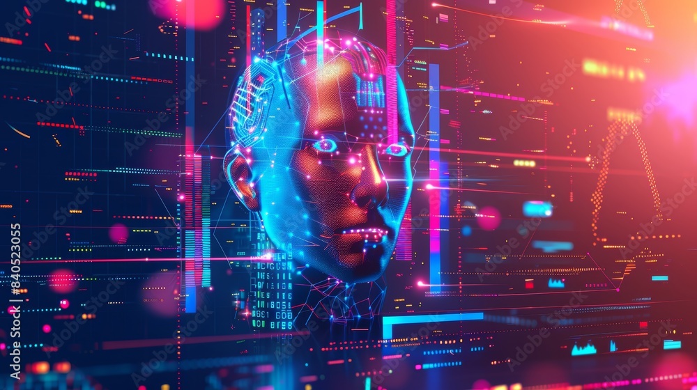 Poster an abstract concept banner of artificial intelligence analyzes data. a digital mind makes connection