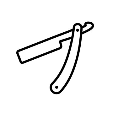 recommend clip art: Barber razor blade simple icon. Barbershop logo. Beard shaving symbol. Haircut salon outline retro illustration. Vintage men's beauty equipment.