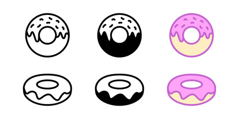 Donut icon set. Sweet doughnut symbol. Pink glazed donut vector illustration.