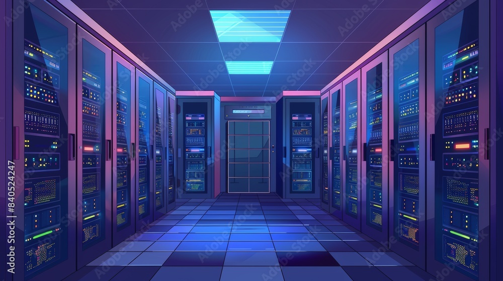 Poster an abstract data center background. digital information warehouse. web hosting technology. computer 