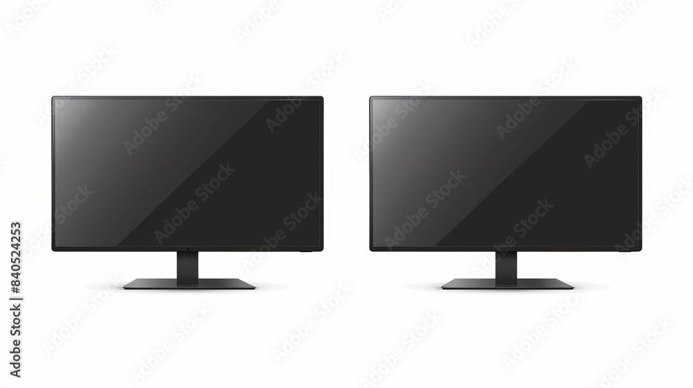 Poster display mockup with blank screen. two realistic 3d tvs attached to a wall and with legs for horizont