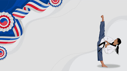 Korean sports taekwondo day player blue high kick background olympic sport