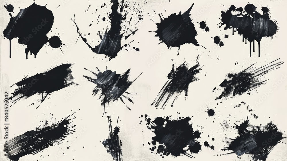 Aufkleber a black painted splash with a frame and dirty artistic elements. boxes and frames for text. black pa