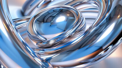 3D rendering of intertwined silver and blue metal tubes. Abstract background with reflective surfaces.