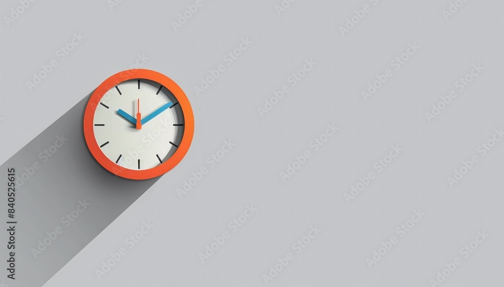 Aufkleber a flat design clock icon in the lowerleft third against a solid light gray background
