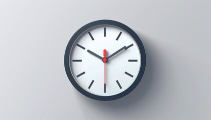 A flat design clock icon in the lowerleft third against a solid light gray background
