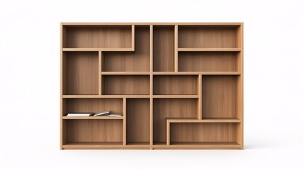 Modern wooden bookshelf with multiple compartments, ideal for home or office organization, photographed against a white background.