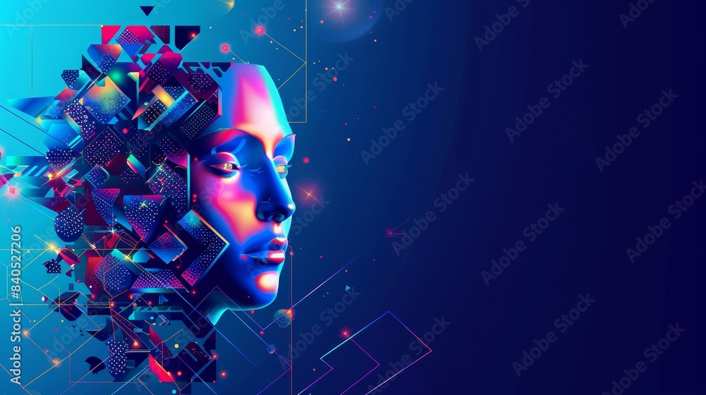 Poster the artificial intelligence isometric concept, which combines computing power with networked compute