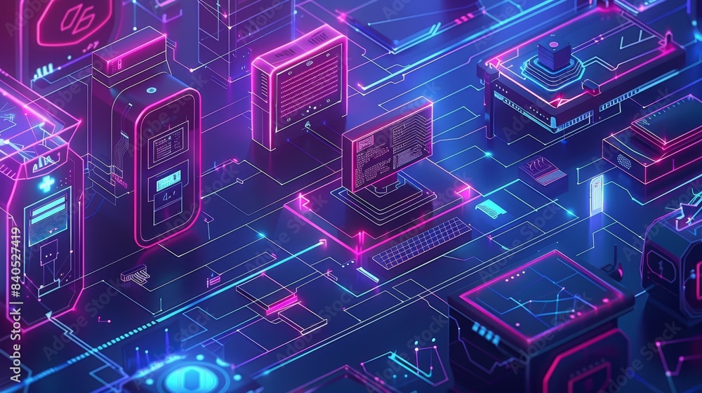 Poster internet of things. design digital infrastructure of house, configuration scripting of work smart de