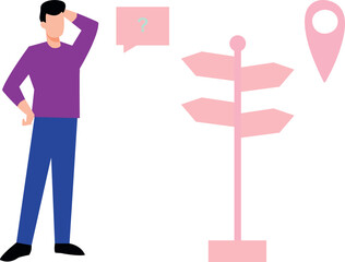 Boy looking at direction board.