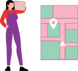 Girl looking at map for delivery.