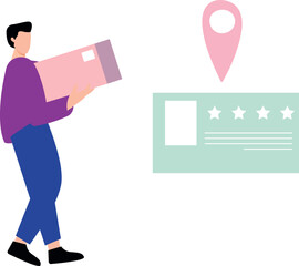 The boy is carrying a box.