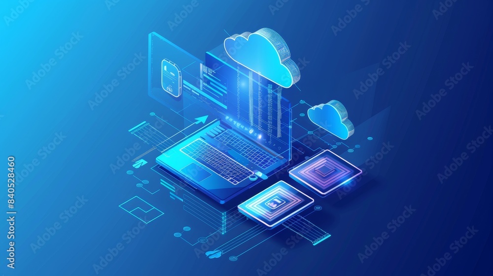 Poster a cloud computing concept, servers, and service. online management of modern technological and inter