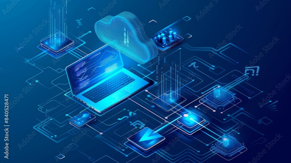 Poster technology, servers, and service. concept cloud computing. management of internet resources via the 