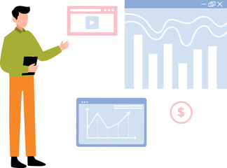A boy is working on a finance chart.