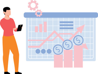 A boy is working on a finance chart.