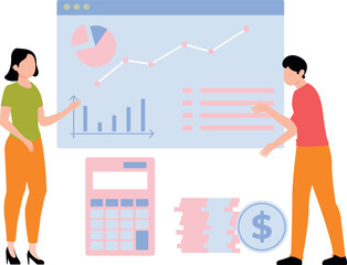 Boy and girl working on business chart.