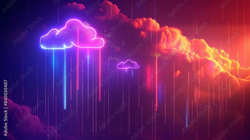 Poster in this cloud computing concept, digital data is stored in the shape of a cloud with a digital rain 