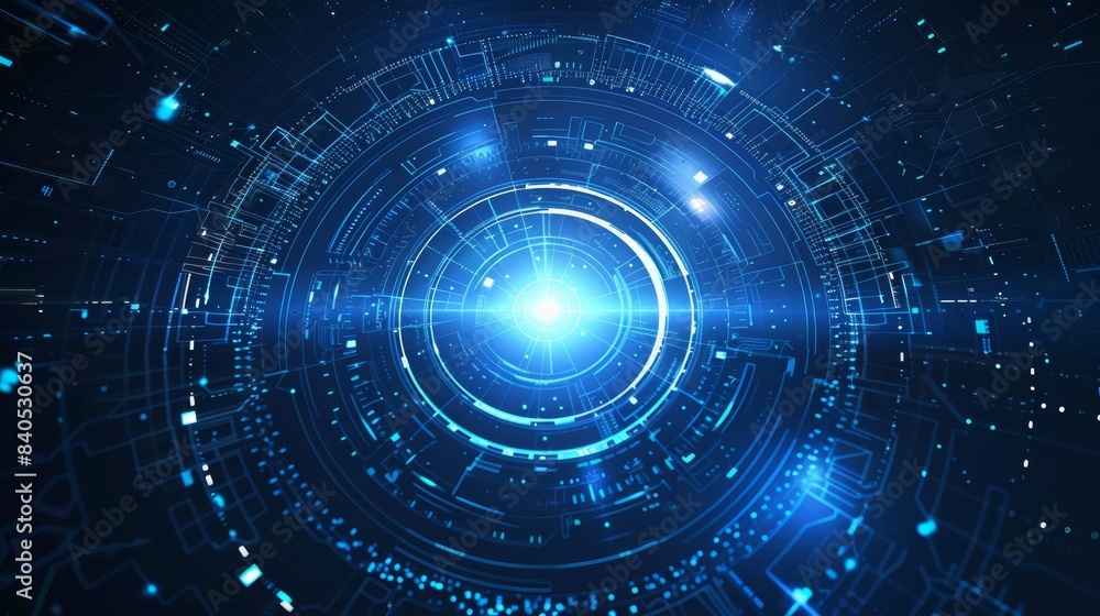 Poster abstract technology ux with hologram elements and digital data chart, communication, computation, an