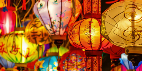 Fototapeta premium Paper lanterns on the streets of old Asian town 